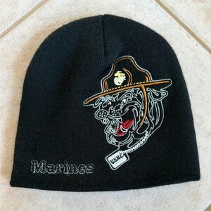 USMC United States Marine Corps Bulldog Mascot Embroidered Black Beanie